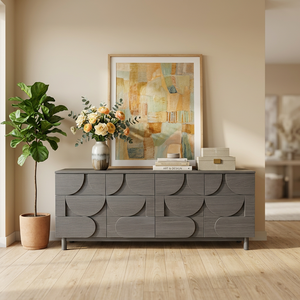 Buffet en bois brun foncé à 2 portes et 3 tiroirs pour le salon - Product Image 5