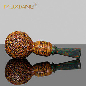 Muxiang Tobacco Pipe Bent Type Solid Wood Carved Brown Filter Core Smoking Set - Product Image 4