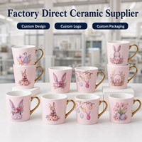 Vente en gros de tasse en céramique rose avec logo personnalisé pour café au lait, tasse à eau en porcelaine pour cadeaux d'affaires de Pâques populaires
