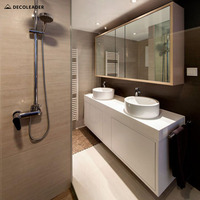 Yüksek kaliteli Modern basit banyo makyaj dolabı ile duvara monte çift lavabo