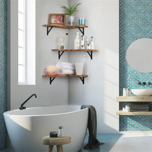 Estante de esquina flotante de hierro y Metal a la moda, estante de esquina de ducha de bambú para montaje en pared, estante de pared para Baño - Product Image 5