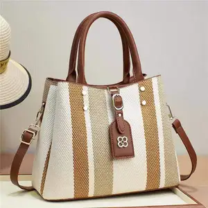 Canvas tote bag for women crossbody hobo bags casual shoulder handbags top handle color stripe satchel purse