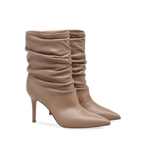 Ladies Thin Heel Winter Short Boots Grande Taille Femmes <span class=keywords><strong>Nude</strong></span> Slip on Slouch Booties Pointy Toe High Heel Pleated Black Ankle Boots - Product Image 6