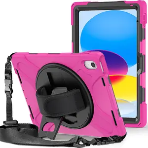 Full Body Silicone Case With Built In Screen For IPad 10th Generation 10.9 Inch 2022 Built In 360 Rotate Kickstand Shoulder Belt
