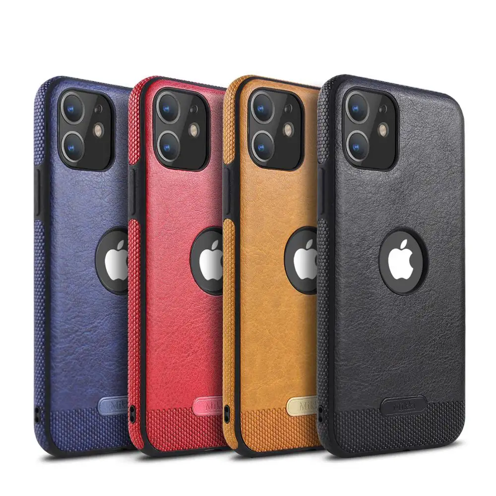 Retro PU Leather Mobile Phone Back Cover TPU Bumper Protective Case for iPhone 11 Non Slip Bumper Case for iPhone 12 Pro Max