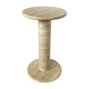 Direct supplier customized bedroom living room small round beige side table travertine coffee end table