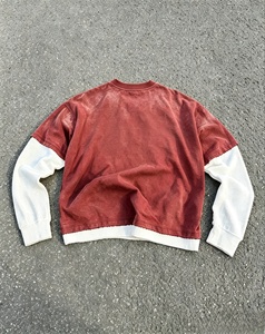 เสื้อสเวตเชิ้ตคอกลมแขนยาวผ้าฝ้ายสีแดงขนาดใหญ่พิเศษ แต่งขอบสีขาว สำหรับผู้ชาย เสื้อถักลำลองสีพื้น - Product Image 2