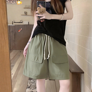 Shorts en toile pour femmes, kaki, grandes poches, respirants, décontractés, pour la plage, pantalons de sport, grande taille - Product Image 3