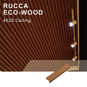 Panneau de faux plafond décoratif en WPC imitation teck Rucca, design strié, 40*25mm, étanche et ignifuge, pour intérieur moderne - Product Image 4