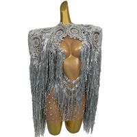 Mini robe de soirée sexy en dentelle avec pompon et strass, manteaux de 2 pièces, tenue de spectacle, de scène et de festival, costume de club pour femmes