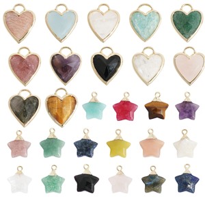 Crystal Heart And Star Charms Natural Stone Bezel Setting Pendant For Jewelry Making Unisex Everyday Wear - Product Image 1
