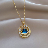 Collier exquis avec lumière de ciel étoilé et de planète, tempérament luxueux, magnifique, étoiles et lune, polyvalent, en acier inoxydable, clavicule