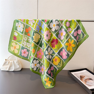 Pañuelo Pequeño con Estampado de <span class=keywords><strong>Flores</strong></span> Coloridas, Pañuelo de Moda para Oficina, Bufanda Decorativa para el Cuello, Chal de Poliéster y Seda, Pañuelos Cuadrados - Product Image 3