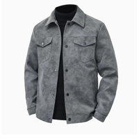 Jaket Kulit Pria Terlaris Grosir, Mantel Kasual, Jaket Kulit PU Retro Amerika dengan Kerah Terbalik