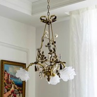 Lustre floral en laiton Vintage français lustre décoratif en céramique et fleur pour ferme salle à manger salon lampe