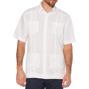 De algodón de alta calidad de poliéster guayabera bordado de estilo camisa de manga corta para hombres