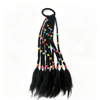 Queue de cheval tressée faite à la main pour enfants avec perles colorées, extensions de cheveux élastiques pour filles, toutes occasions, fêtes, quotidien