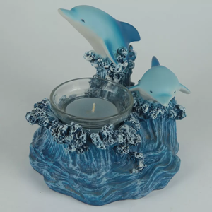 Chinese Factory <strong>Dolphins</strong> on Waves Resin Votive <strong>Candle</strong> <strong>Holder</strong> Matching Trinket Ocean Style <strong>Candle</strong> Stick Tealight Blue Home Decor - Product Image 4