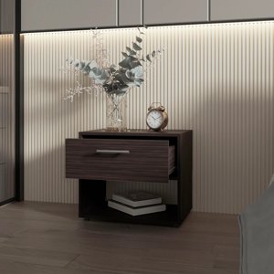 Stained Walnut Nightstand With 1 <b>Drawer</b> <b>Storage</b> <b>Drawer</b> Bedroom Furniture - Product Image 2