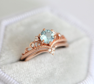Vente en gros de bijoux pour femmes, délicate bague en argent 925 plaqué or rose, forme ronde naturelle, aquamarine, véritable bague de fiançailles pour les mariages - Product Image 2