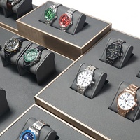 Support d'affichage de montre en cuir gris de luxe DIGU, plateau personnalisé, ensemble de coussinets pour montre, support d'affichage de montre pour comptoir de magasin