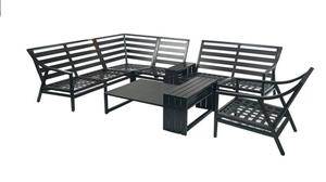 ชุดโซฟาอลูมิเนียมสีดำหรูหราทันสมัยโซฟามุมแบบแยกส่วน2โต๊ะกาแฟปรับแต่งสภาพอากาศทนทานเฟอร์นิเจอร์กลางแจ้ง - Product Image 2