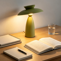 Lampe de table moderne en forme de soucoupe volante, globe exposé, LED, fer mat, 4 couleurs (crème, noir, vert), ambiance chaude pour chambre, bureau, salon