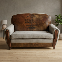 Thomas-Eiffel Echtleder Chesterfield 2-Sitzer Sofa mit Festem Rücken, Abgerundeten Armlehnen und Holzbeinen für Wohnzimmermöbel
