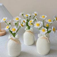 Buket Bunga Daisy Buatan Rajutan dalam Pot, Hiasan Benang Wol Buatan Tangan untuk Dekorasi Rumah, Hadiah Hari Ibu dan Hari Valentine