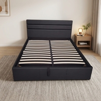 Cadre de lit King/Queen avec système de levage hydraulique, revêtement en cuir noir, lit convertible réglable avec sommier, structure en métal