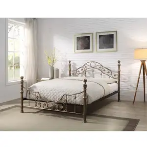 European Style Luxury Antique Bronze King Queen Size Plywood Bed Base Strudy Metal Bed Frame