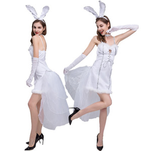 Disfraz de Conejita Blanca para Mujer, Vestido Sexy con Falda y Orejas, Guantes, Disfraz Elegante para Fiesta de Halloween, Traje para Actuación - Product Image 3