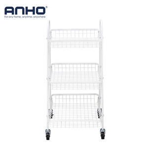 Chariot roulant robuste à 3 niveaux avec roues verrouillables Chariot de rangement et panier en fil métallique Étagère de cuisine utilitaire Supports de rangement et supports - Product Image 3