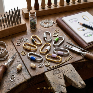 Mosquetones con Cierre ACEWORKS |   Conector de Acero Inoxidable con Baño de Oro PVD de 18K y Zirconia, Ovalado, con Cierre de Rosca, para Colgantes |   Impermeable - Product Image 2