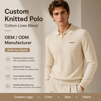 IKDEER – Nouveau polo tricoté à manches longues pour homme, en mélange coton-lin, maille torsadée côtelée, couleur avoine – Fabrication usine