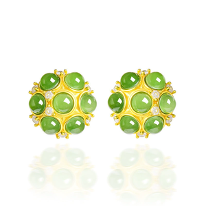 Authentic spinach green natural jade and jadeite <b>stud</b> earrings for women, made of S925 <b>silver</b> with inlaid jade - Product Image 2