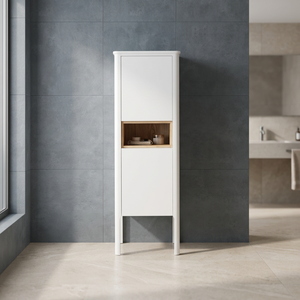 Armoire de rangement minimaliste étroite blanche autoportante pour salle de bain et cuisine, portes à fermeture douce, résistante à l'eau, en bois écologique - Product Image 2