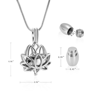 Liontin bunga teratai Mini kenang-kenangan Urn baja nirkarat kremasi perhiasan abu kalung Memorial pesona Honoring cinta - Product Image 3