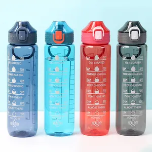 Özelleştirilmiş toptan fabrika fiyat zaman işaretleyici motivasyonel Fitness spor plastik su şişesi ile saman içme