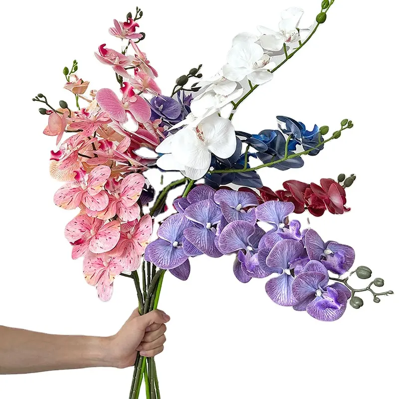 9 हेड्स 3डी रियल टच लेटेक्स सिमुलेशन बटरफ्लाई ऑर्किड सजावट संयंत्र कृत्रिम फूल
