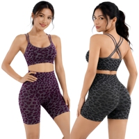 Taille haute femmes grande taille vêtements de sport mode transfrontalière imprimé léopard Yoga Shorts Push-Up Camisole Fitness ensemble solide