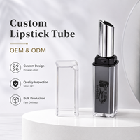 Tube de rouge à lèvres vide et fin, personnalisable avec logo, en plastique transparent rechargeable, avec capuchon argenté incliné, pour marque privée
