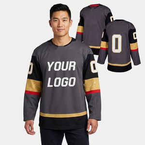 Custom SPARKWELL INDUSTRY Unisex Ice Hockey Jersey Gray Black Gold Sublimated Full Sleeve V-neck 3D Quick Dry Mesh Front 100% - Product Image 1