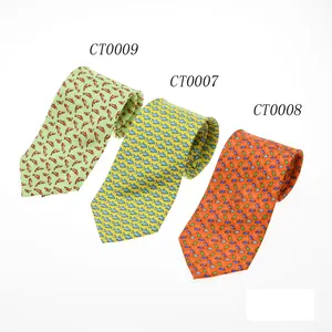 Gravata de tela de sarja de seda pura personalizada, artesanal, animal, grupo de peixes, design regular, gravata de pescoço para homens