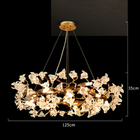 Lustre rond de 31 pouces, branche fleurie, salon, lampes en cristal, verre, contemporain