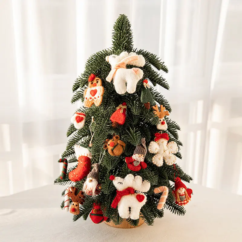 Longstar gros à la main Poke broderie renne bas Mini jouets en peluche animaux feutre ornements pour décor d'arbre de noël