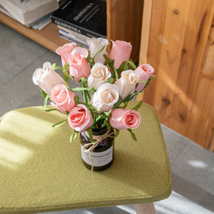 Bouquet de roses artificielles CallaFloral, fleurs en soie rose et blanches pour décoration de mariage et décoration intérieure, lot de 12 pièces - Product Image 1