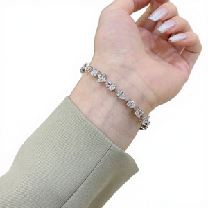 925 <b>Silver</b> Children's Gift Hip Hop Tennis Chain Heart Emerald Oval Pear Zircon <b>Bracelet</b> for Women 16-18cm - Product Image 3