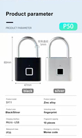 Schwarz Silber USB wiederauf lad bares Türschloss Keyless Fingerprint Smart Vorhänge schloss Quick Unlock Zink legierung Metall Selbst entwickelnder Chip
