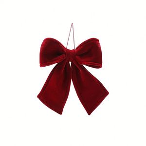 Handmade Velvet Heart-Shaped Bow Plush Flocking Christmas Ornament <b>Cloth</b> Material Home Holiday Wedding Decoration - Product Image 1